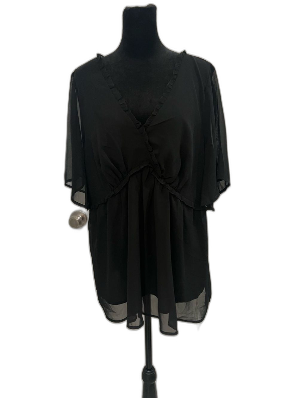 BLOOMCHIC Black Sheer Ruffle V-Neck Peplum Blouse NWT Size 12